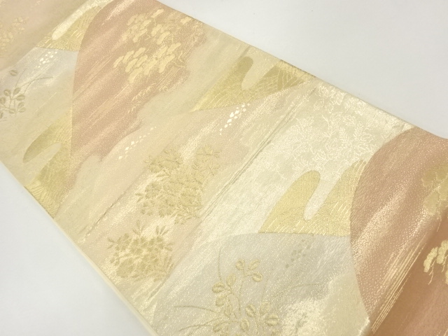 遠山に花模様織出し袋帯